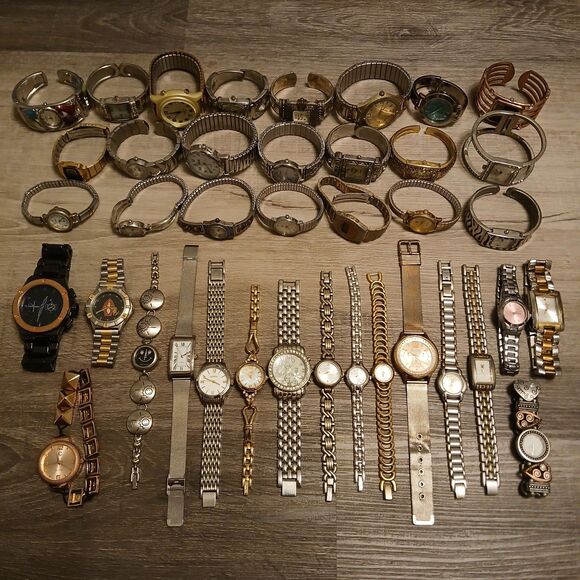 Lot 35+ Watches Parts/Repair ALL Metal Timex L.E.I Nine West Gloria Vanderbilt main image 4